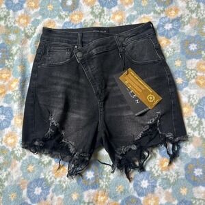 Risen Los Angeles Black distressed ripped denim asymmetrical short Women's M NWT